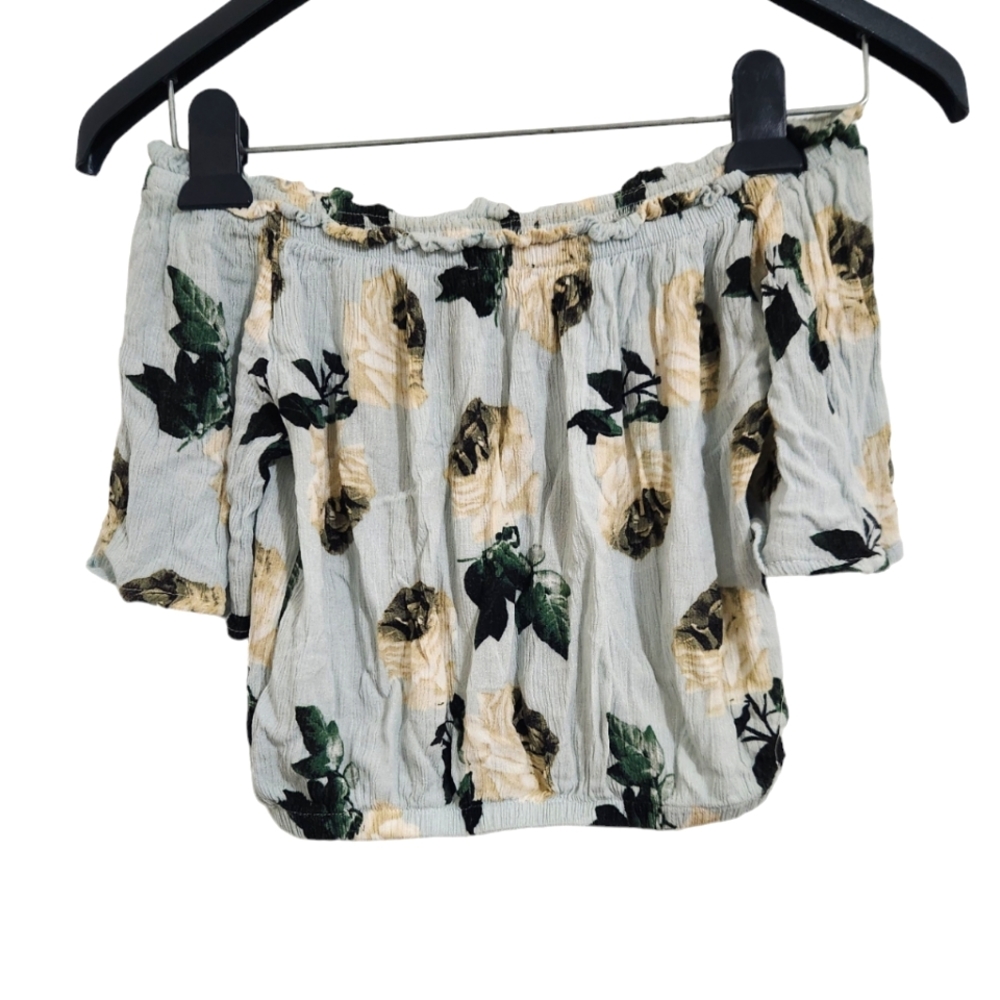Revamped Off the Shoulder Floral Blouse Cropped Top Roses Ruffles XS